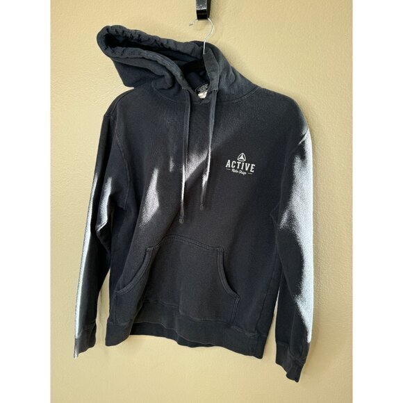 Active Men's‎ Black Hoodie size Medium long sleeve hooded solid cotton - Picture 2 of 7